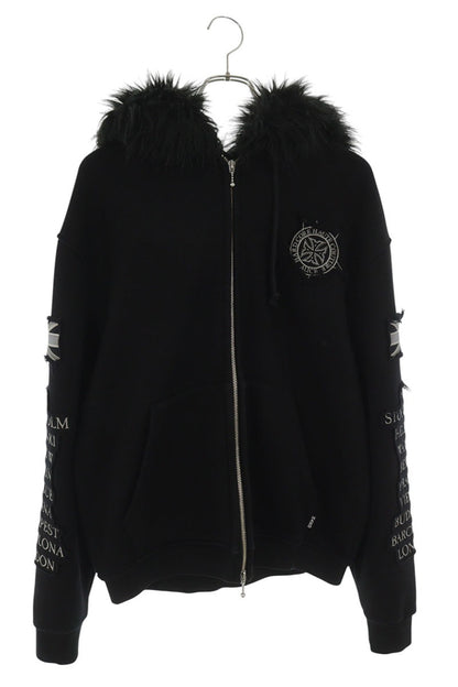 ALICE HOLLYWOOD Patchwork Cotton Zip Hoodie Black Size S