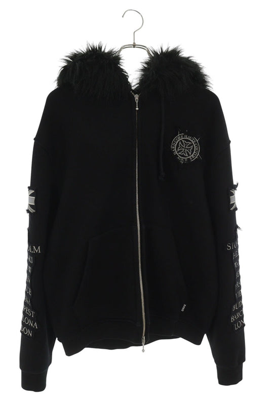 ALICE HOLLYWOOD Patchwork Cotton Zip Hoodie Black Size S