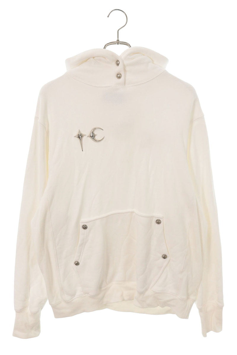 THUG CLUB Metallic Logo Pullover Hoodie White Cotton Size M