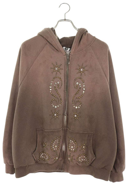 THE WORLD IS YOURS Paisley Studs Zip Hoodie Brown Size S