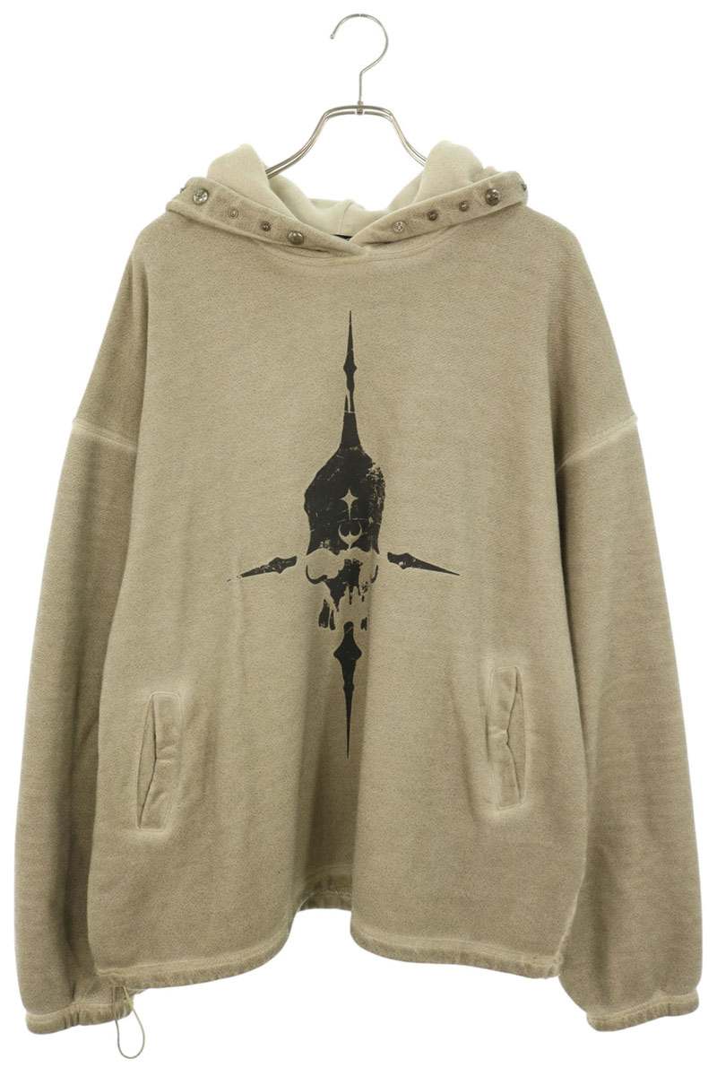 THUG CLUB 24SS PEACE STUD HOODIE Front Print Beige Size L