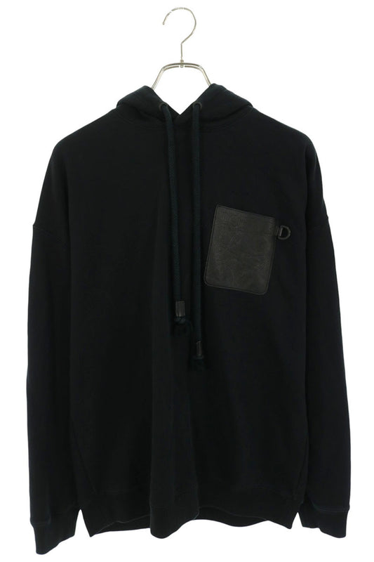 LOEWE Anagram Leather Patch Hoodie Black Size M