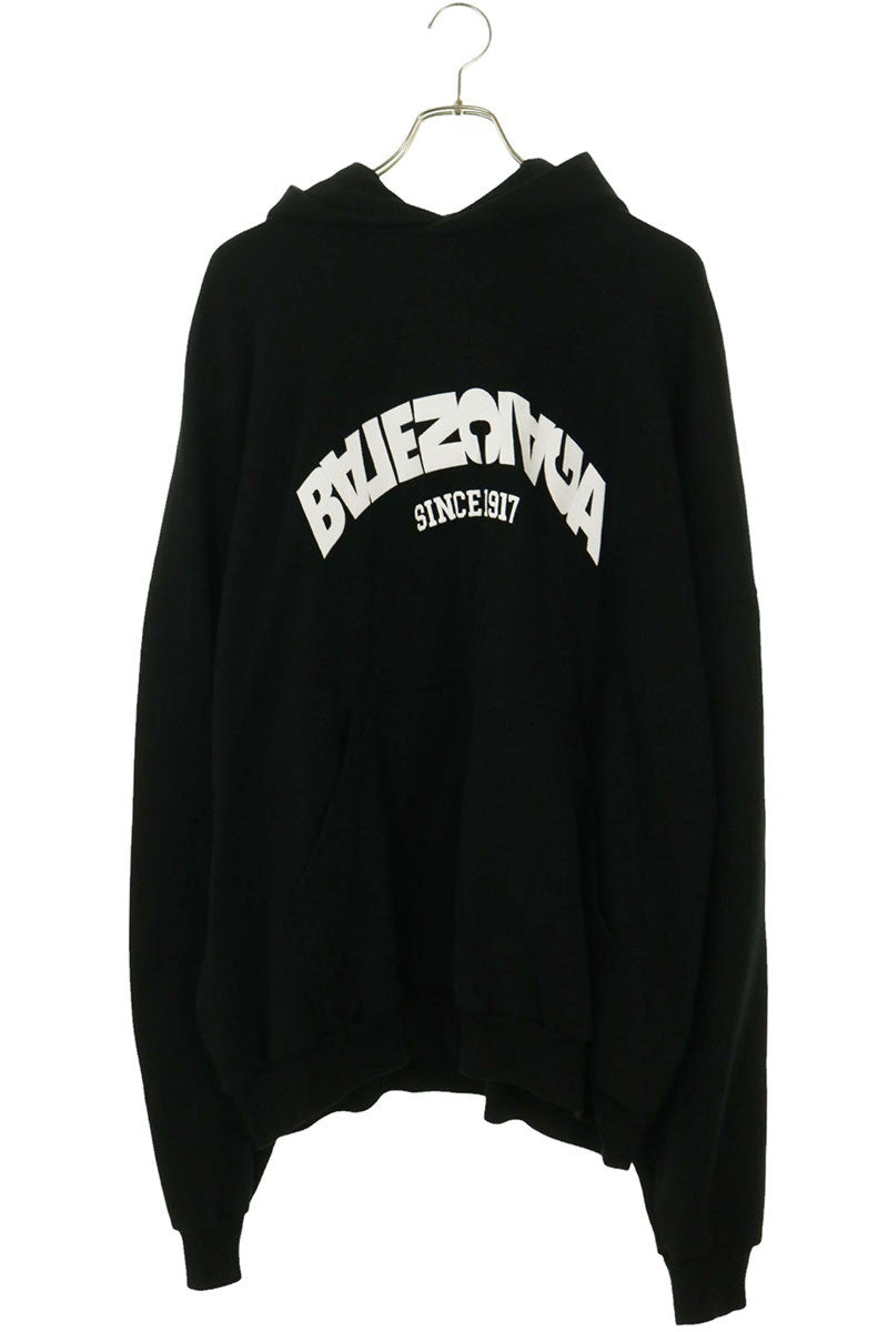BALENCIAGA Front Logo Embroidered Hoodie Black White Size 4