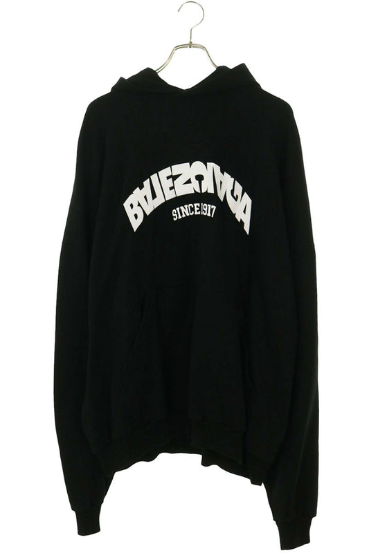 BALENCIAGA Front Logo Embroidered Hoodie Black White Size 4