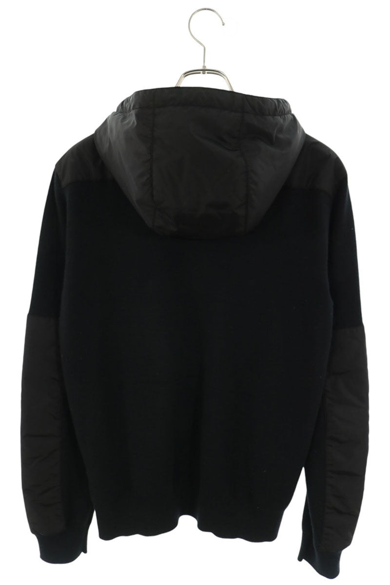 PRADA Triangle Logo Nylon Panel Knit Hoodie Black Size L