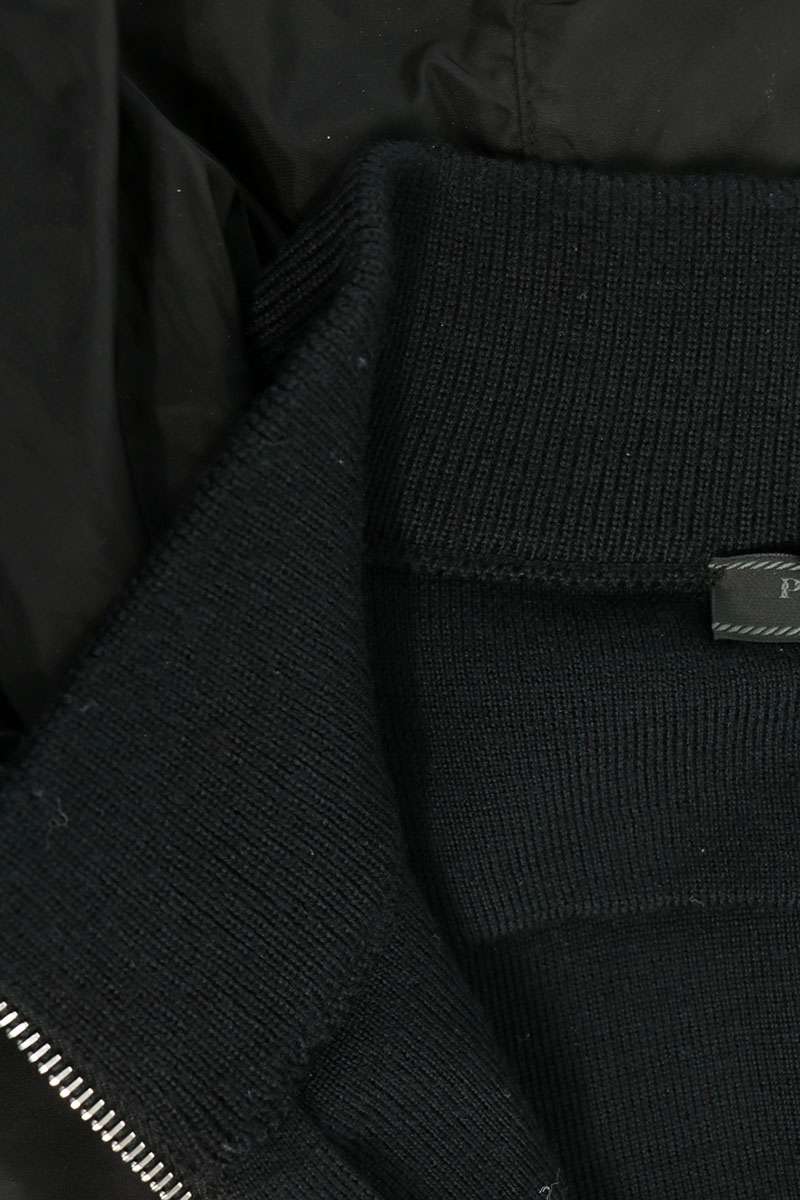 PRADA Triangle Logo Nylon Panel Knit Hoodie Black Size L