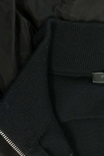 PRADA Triangle Logo Nylon Panel Knit Hoodie Black Size L