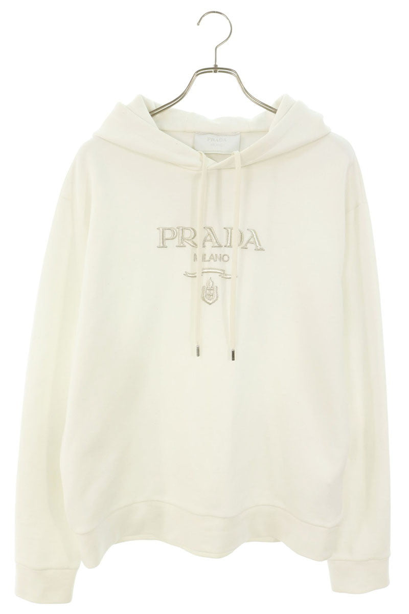 PRADA Logo Embroidery Pullover Hoodie White Size XL