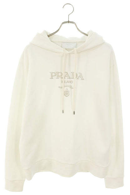 PRADA Logo Embroidery Pullover Hoodie White Size XL