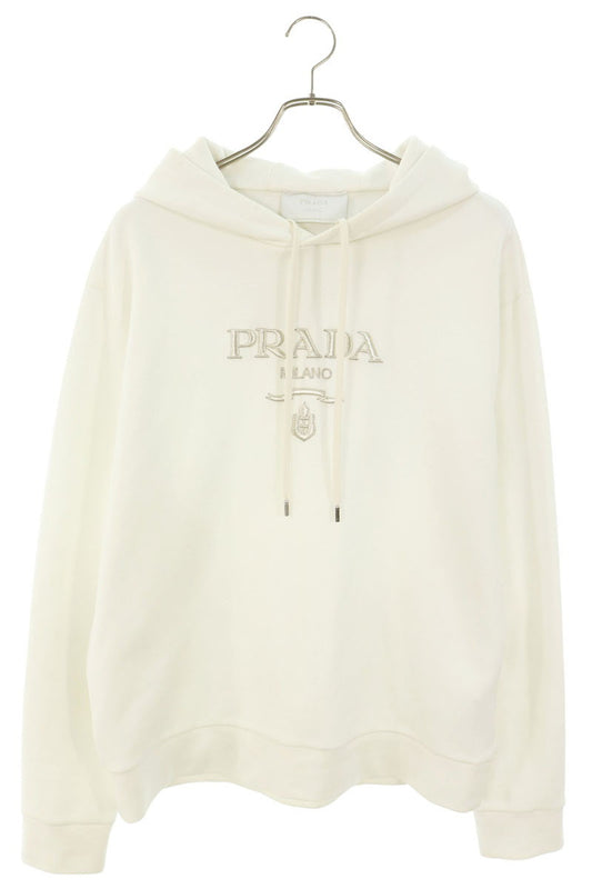 PRADA Logo Embroidery Pullover Hoodie White Size XL
