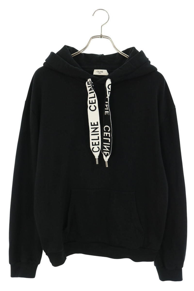 CELINE Logo Drawcord Pullover Hoodie Black Size L