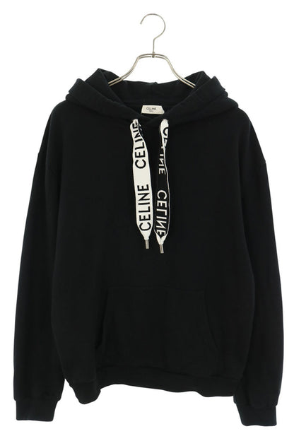 CELINE Logo Drawcord Pullover Hoodie Black Size L