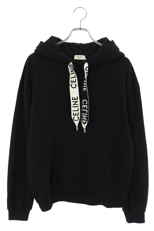 CELINE Logo Drawcord Pullover Hoodie Black Size L