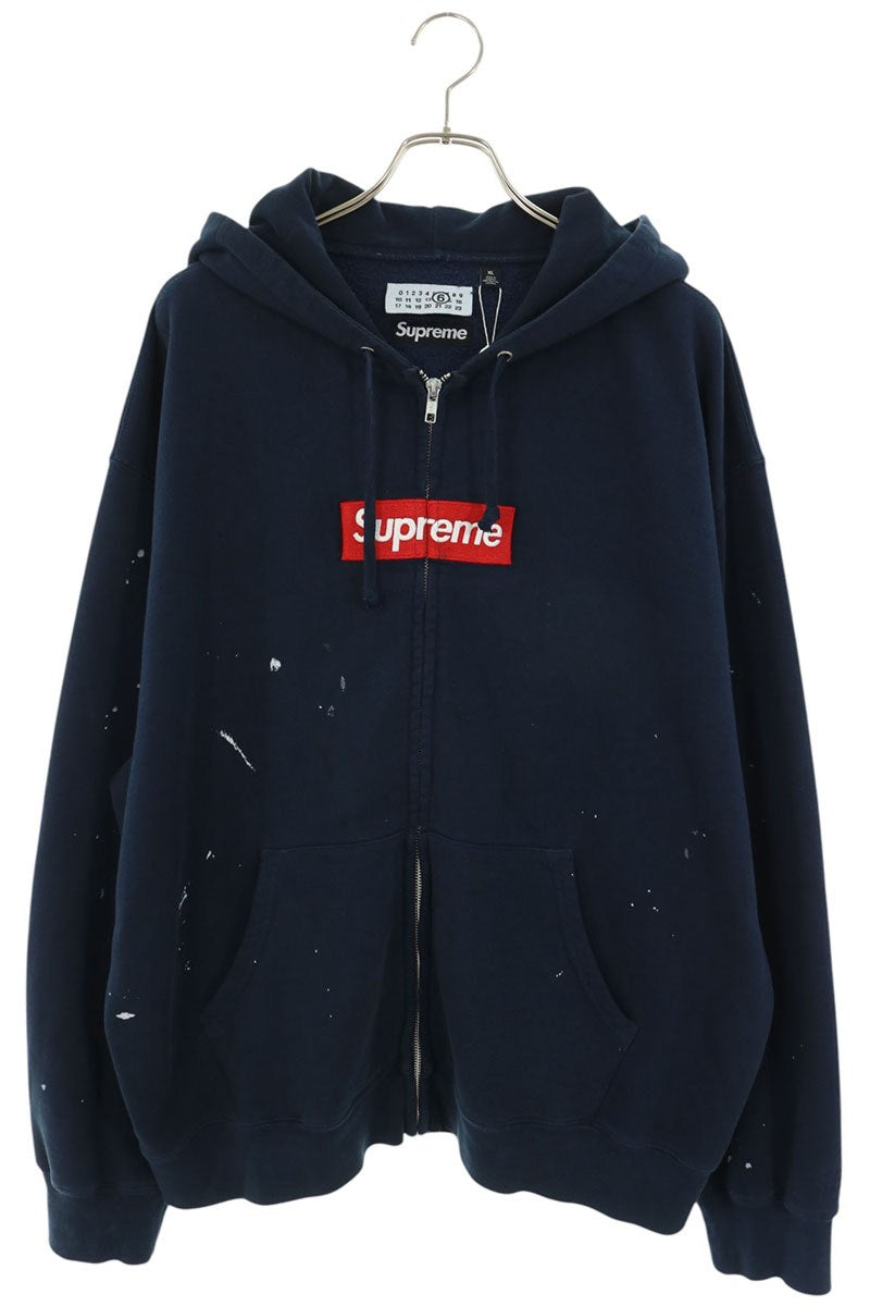 MM6 x Supreme 26SS Paint Box Logo Zip Hoodie Navy Size XL