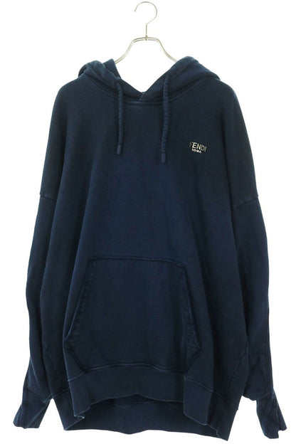 FENDI Metal Logo Plate Pullover Hoodie Blue Size XL