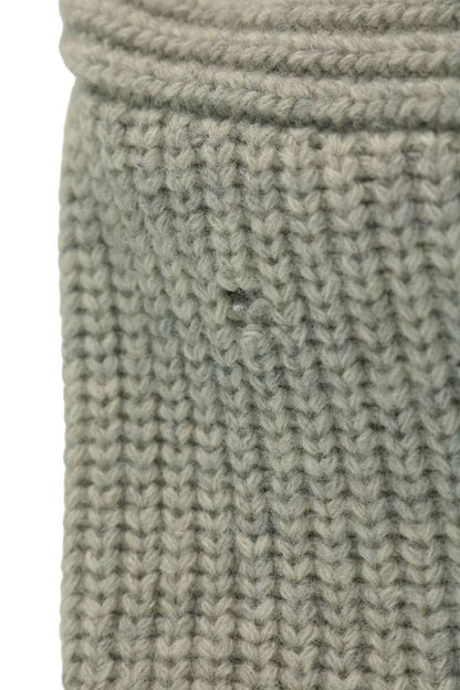 CELINE Logo Patch Wool Knit Hoodie Grey White Size XL