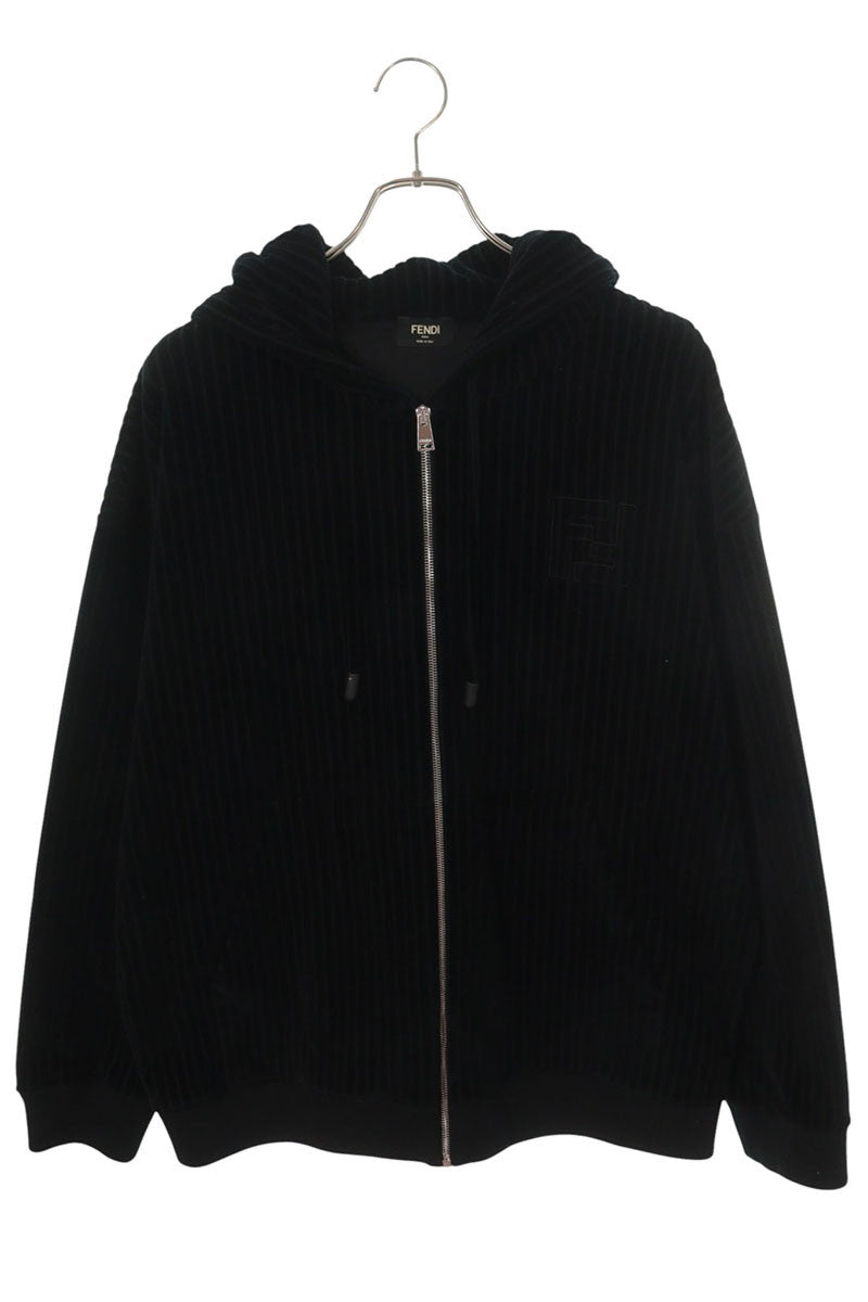 FENDI Velvet Zip-Up Hoodie Black Size L