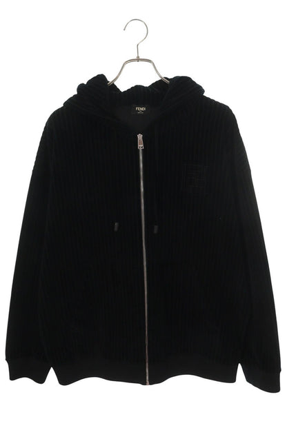FENDI Velvet Zip-Up Hoodie Black Size L