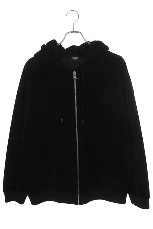 FENDI Velvet Zip-Up Hoodie Black Size L