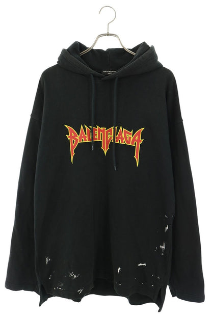 BALENCIAGA Metal Logo Print Hoodie Black Size M