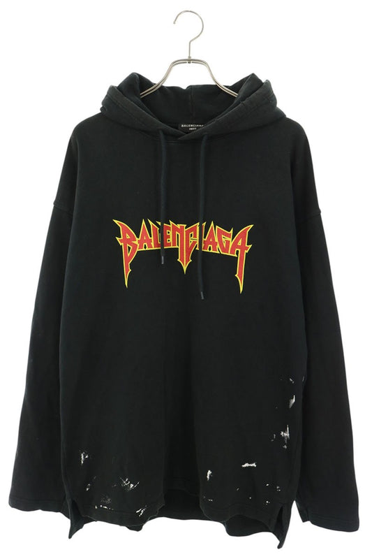 BALENCIAGA Metal Logo Print Hoodie Black Size M