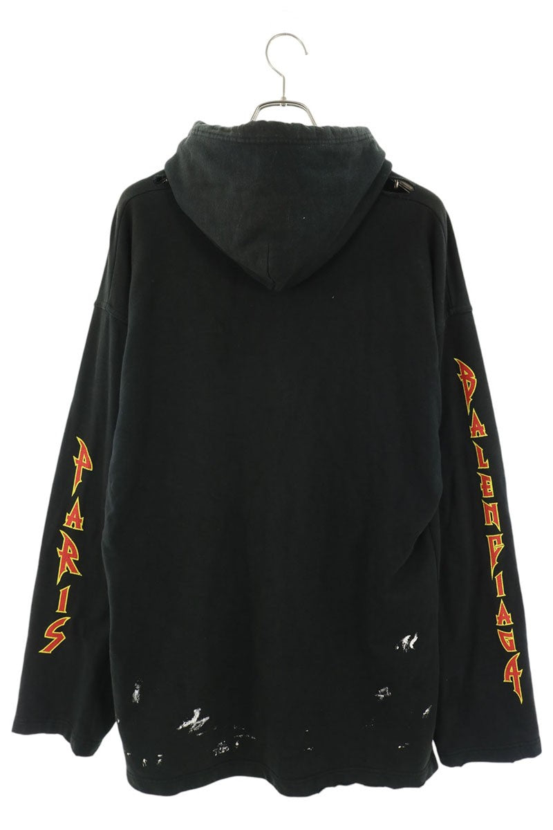 BALENCIAGA Metal Logo Print Hoodie Black Size M