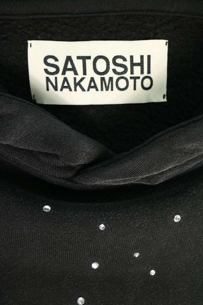 SATOSHI NAKAMOTO Rhinestone Logo Cotton Hoodie Black Size M