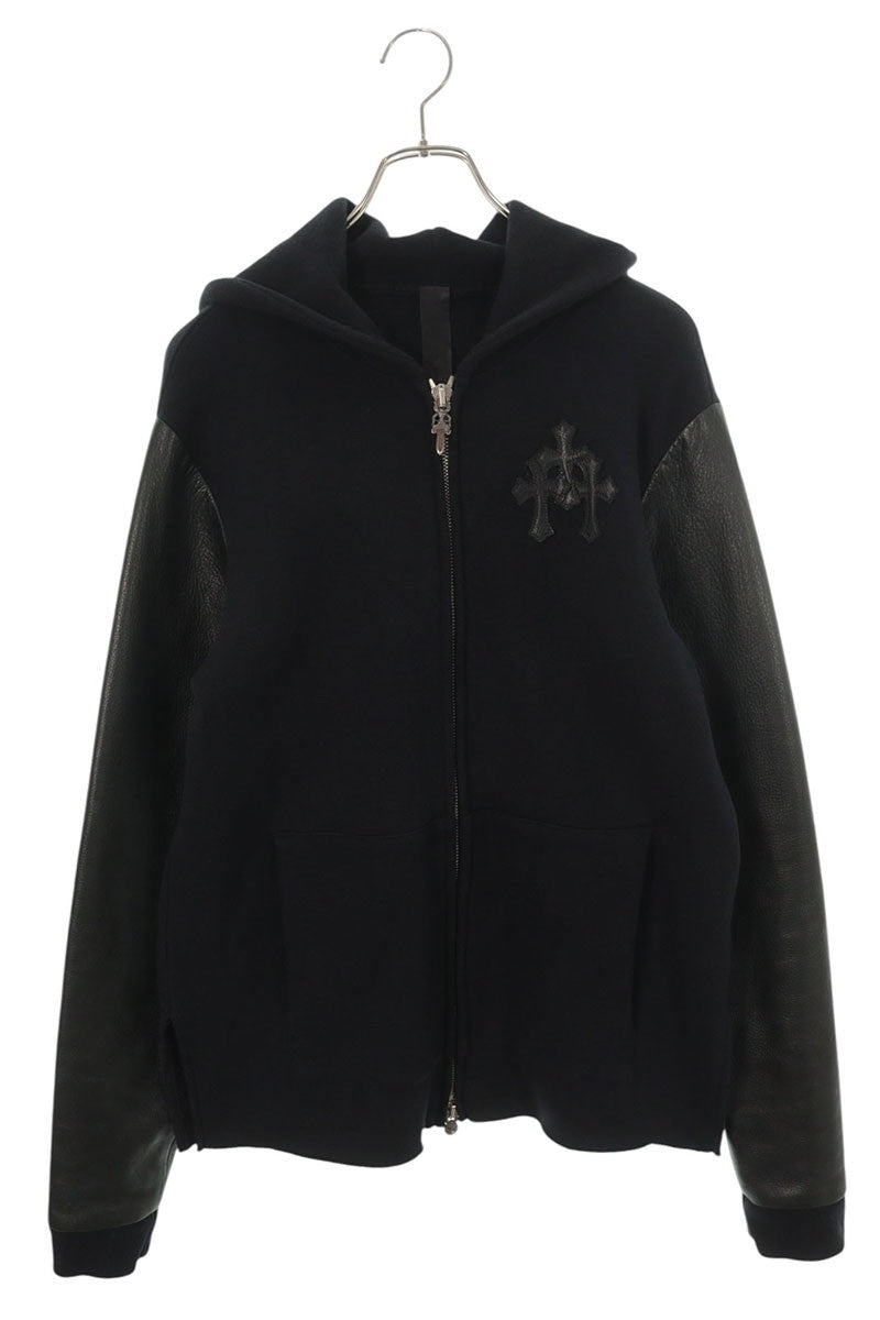 Chrome Hearts Y NOT Leather Sleeve Cross Zip Hoodie Size M
