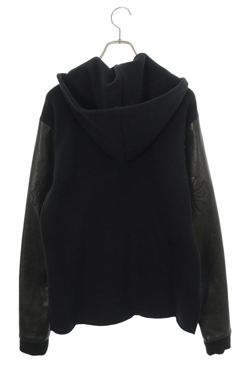 Chrome Hearts Y NOT Leather Sleeve Cross Zip Hoodie Size M