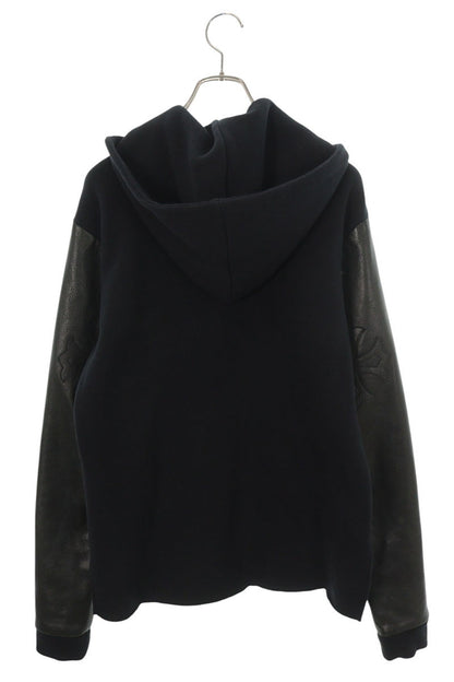 Chrome Hearts Y NOT Leather Sleeve Cross Zip Hoodie Size M