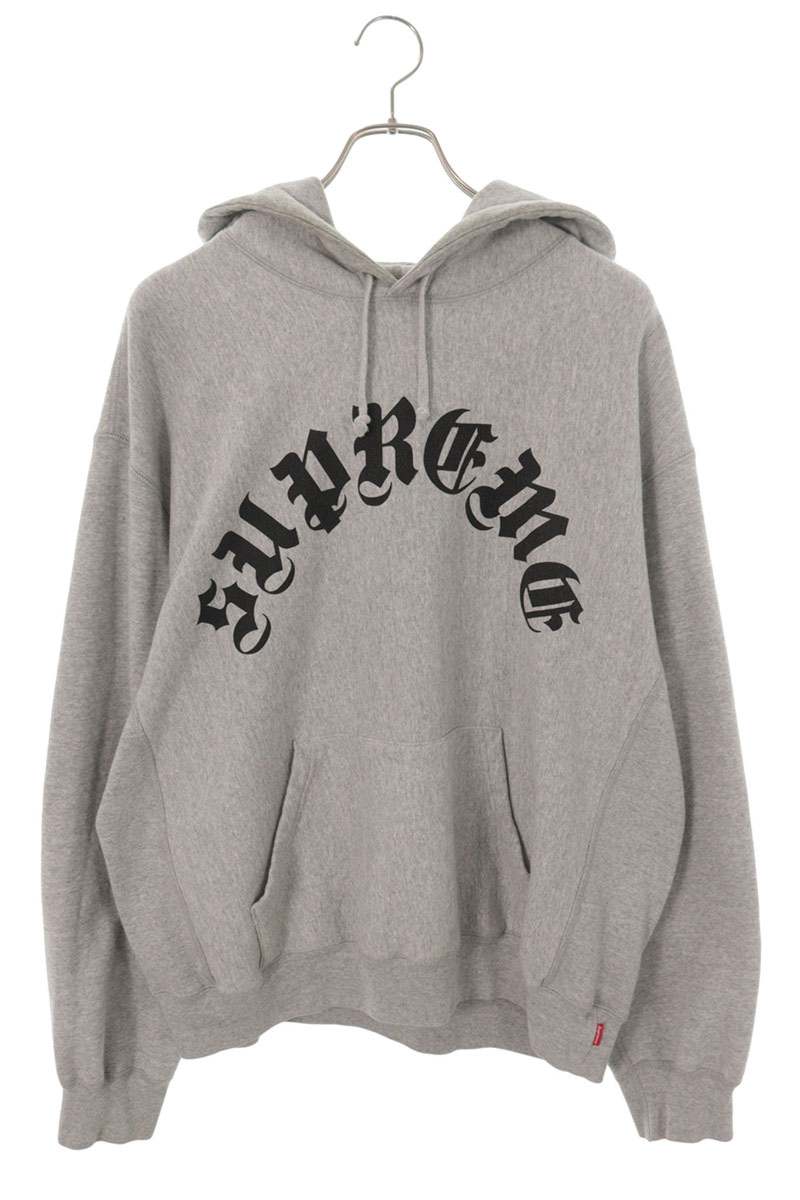 SUPREME PRINTED ARC Hooded Sweatshirt Front Logo Gray Size M