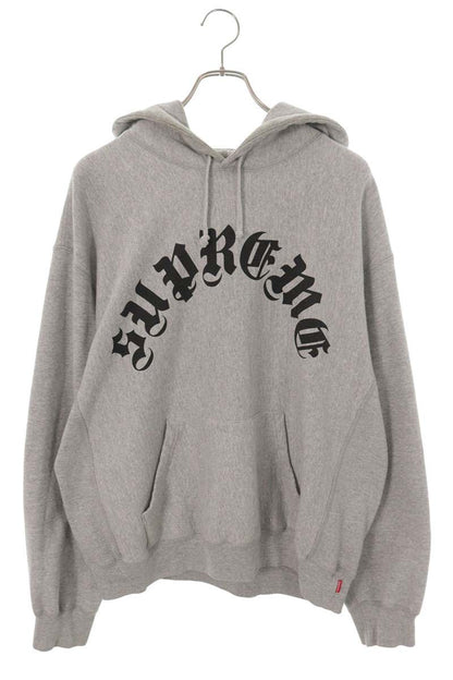SUPREME PRINTED ARC Hooded Sweatshirt Front Logo Gray Size M