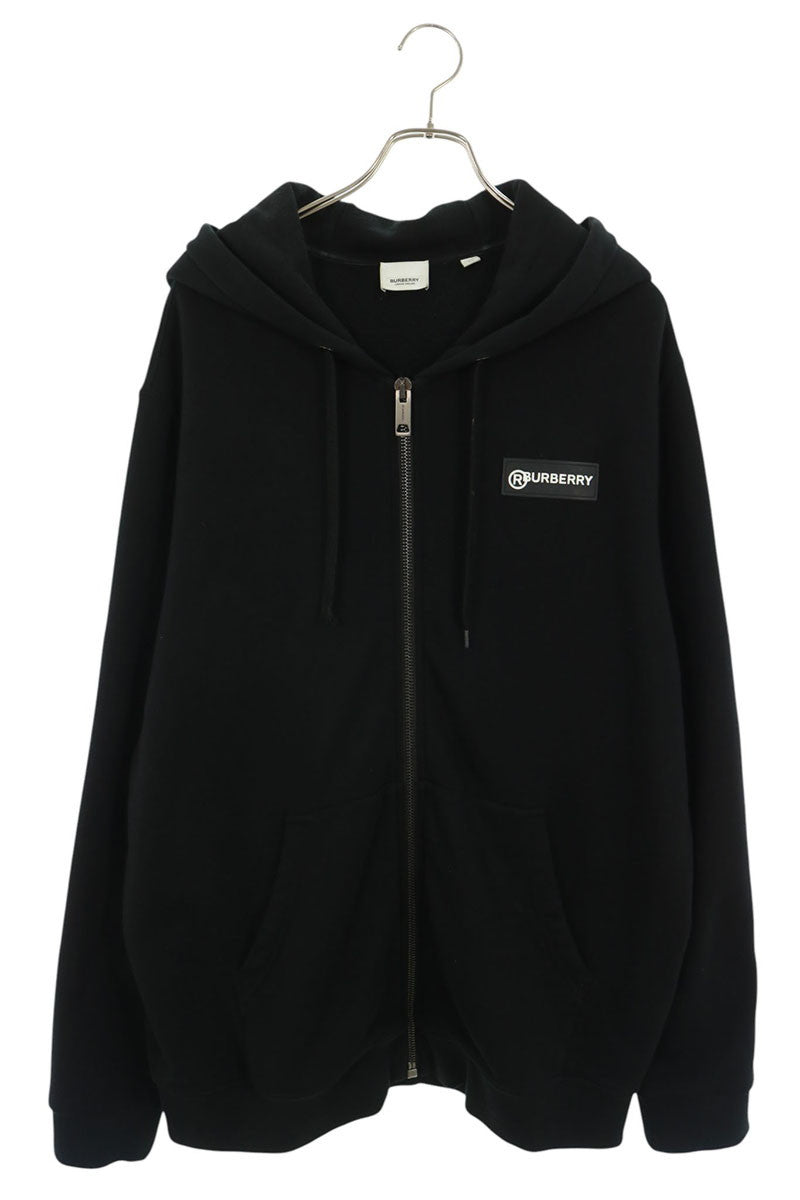Burberry Logo Print Zip Hoodie Black Size XL