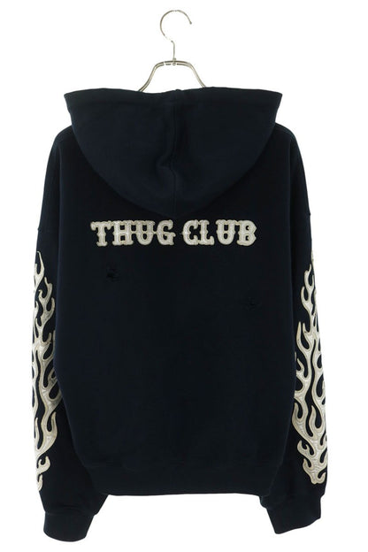THUG CLUB 25SS Leather Flame Zip Hoodie Navy Size 3