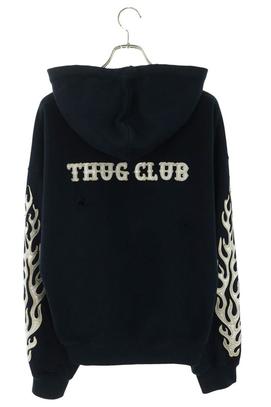THUG CLUB 25SS Leather Flame Zip Hoodie Navy Size 3