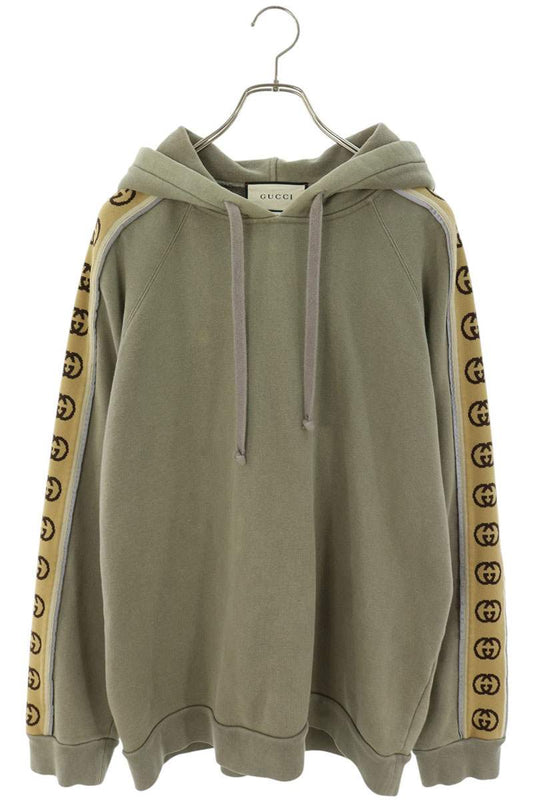 GUCCI Cotton Jersey Sleeve Logo Hoodie Green Size XL