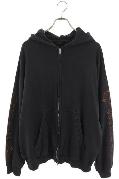 BALENCIAGA Art Logo Print Zip Hoodie Black Size M
