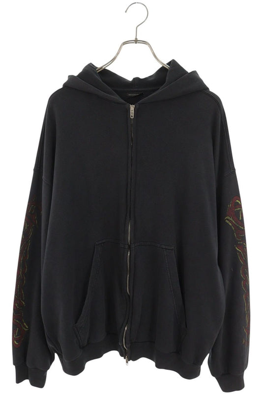 BALENCIAGA Art Logo Print Zip Hoodie Black Size M