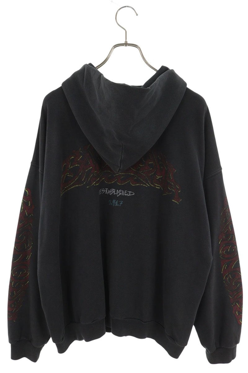 BALENCIAGA Art Logo Print Zip Hoodie Black Size M