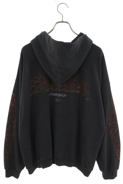 BALENCIAGA Art Logo Print Zip Hoodie Black Size M