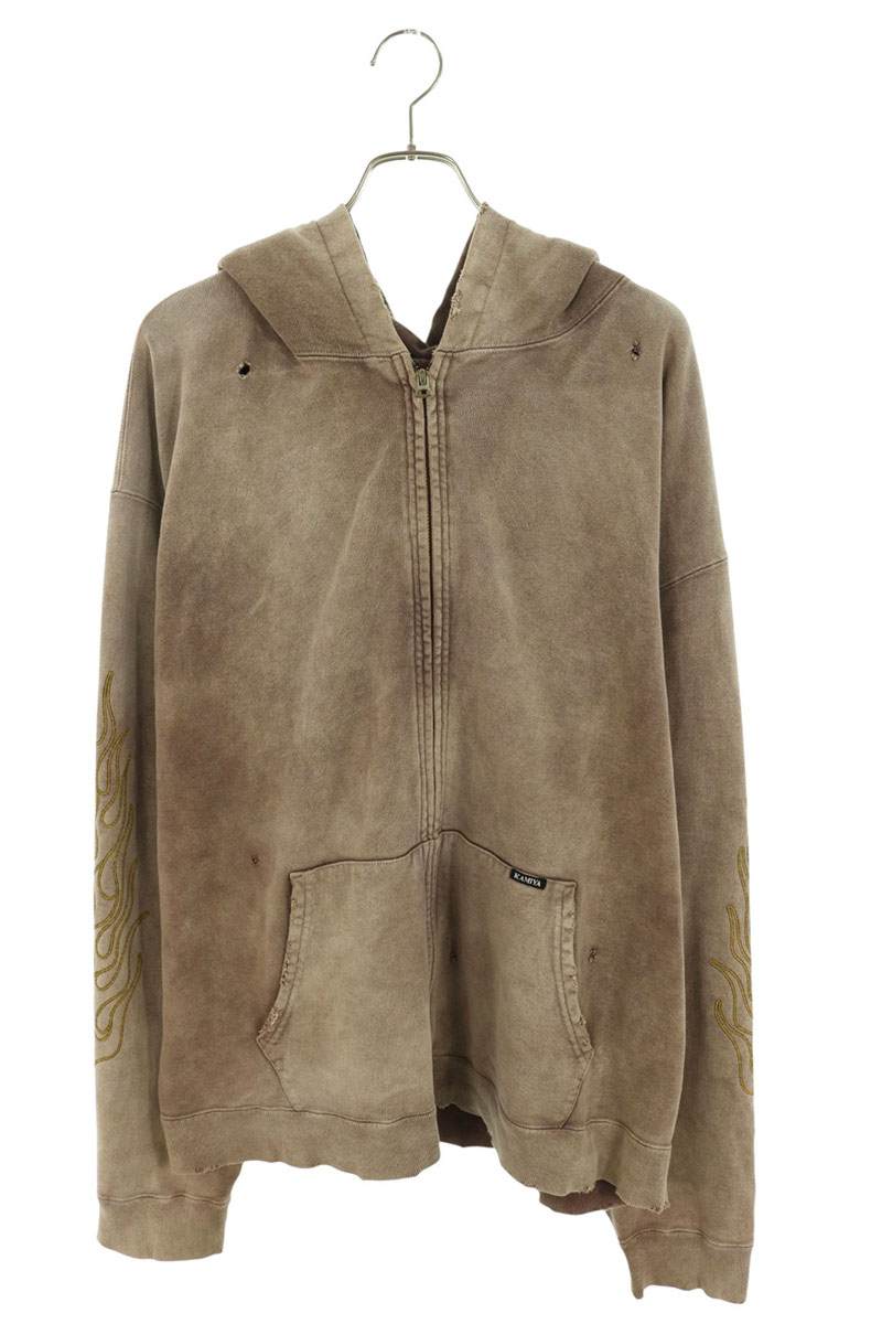 KAMIYA Bleached Zip Hoodie Brown Size L