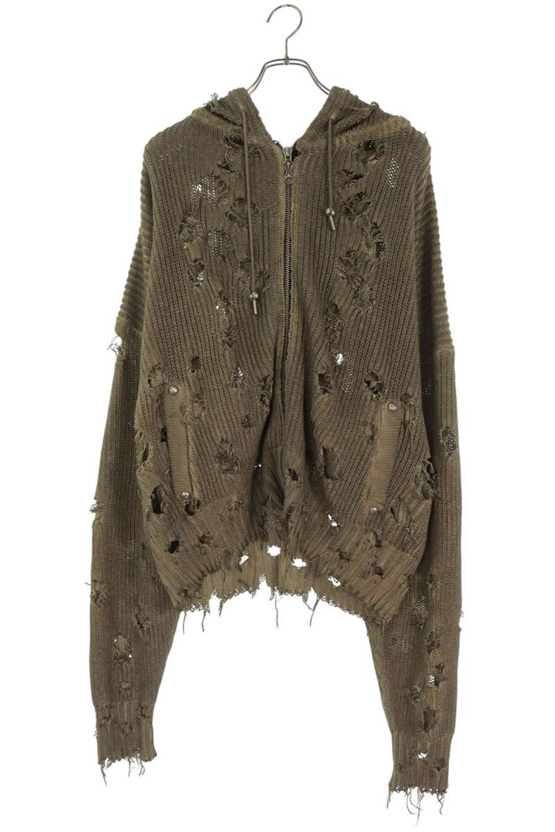 THUG CLUB Distressed Knit Zip Hoodie Green Size 1