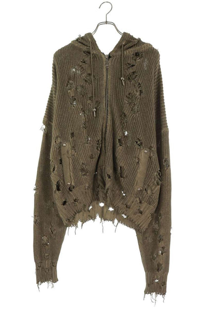 THUG CLUB Distressed Knit Zip Hoodie Green Size 1