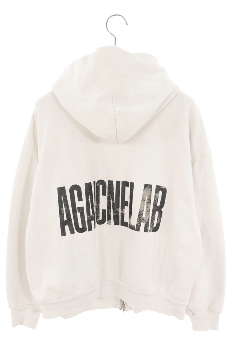 BALENCIAGA 24AW Distressed Back Logo Zip Hoodie White Size M