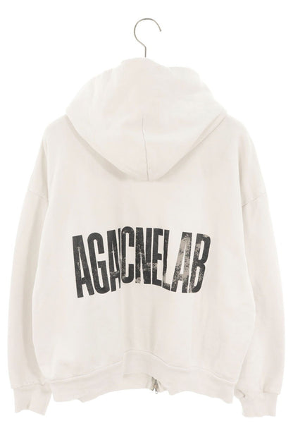 BALENCIAGA 24AW Distressed Back Logo Zip Hoodie White Size M
