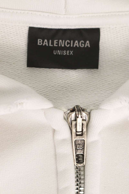 BALENCIAGA 24AW Distressed Back Logo Zip Hoodie White Size M