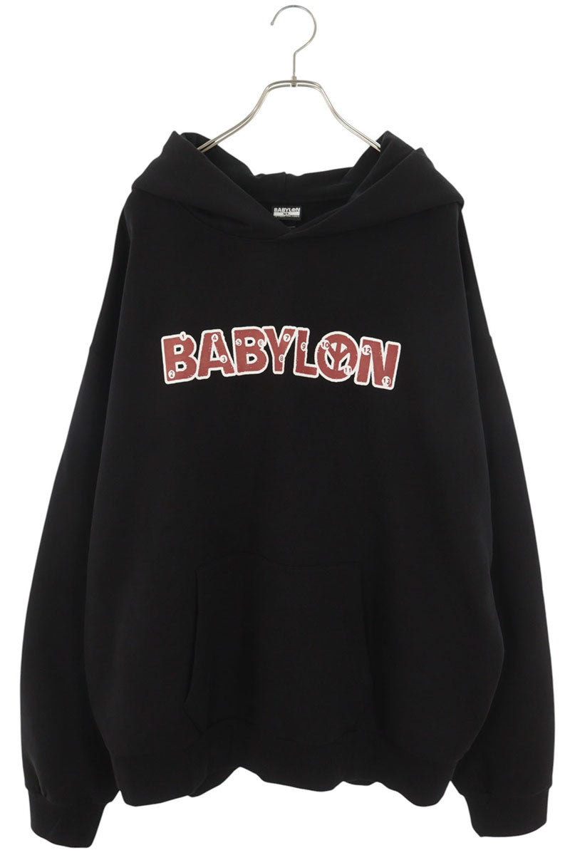 BABYLON LA Front Print Hoodie Black Size XL