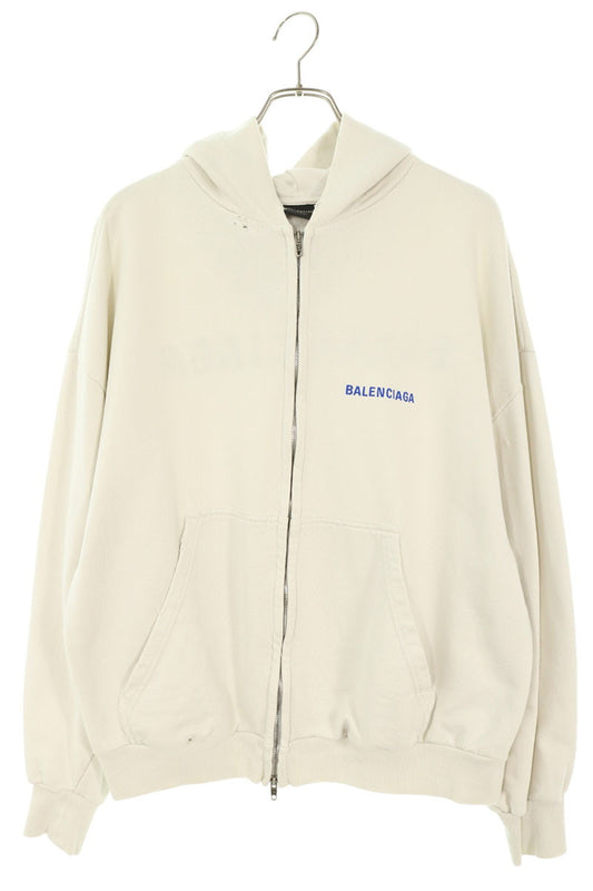 BALENCIAGA 25AW Distressed Logo Zip Hoodie Size M