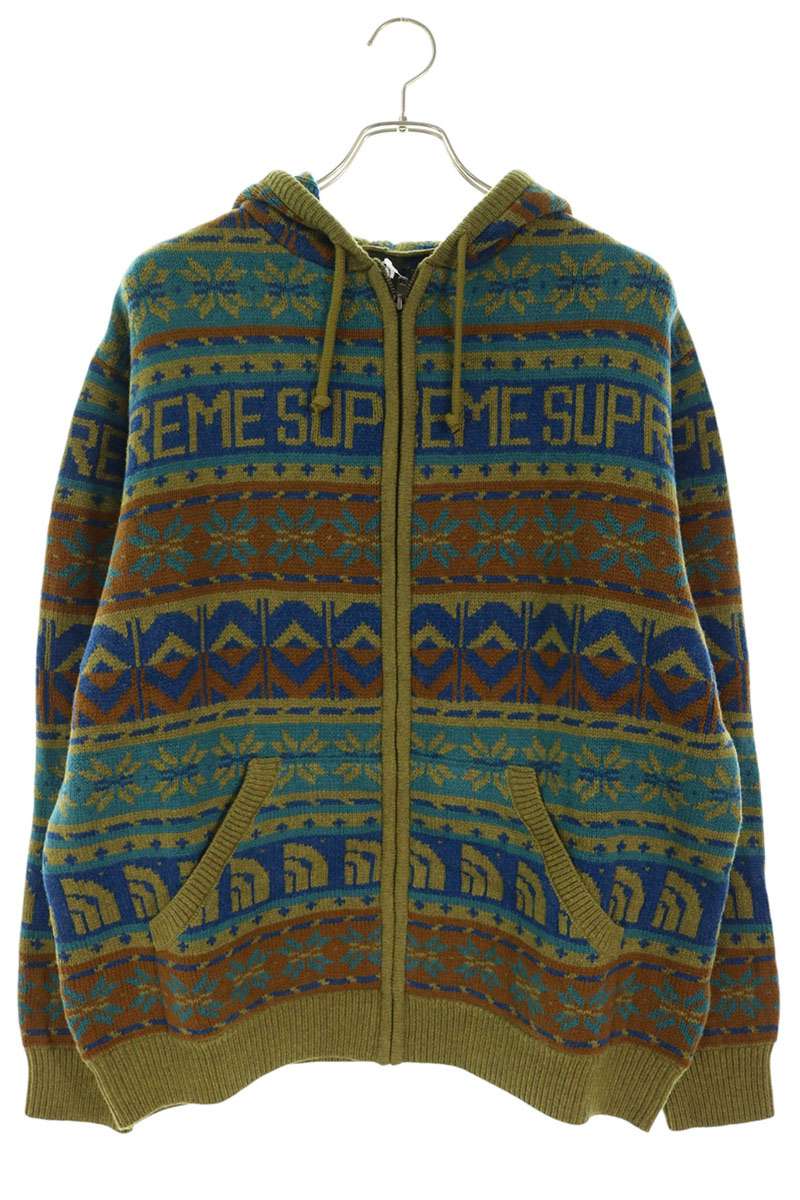 SUPREME x TNF 22AW Zip Up Hooded Knit Sweater Olive Hoodie Size L