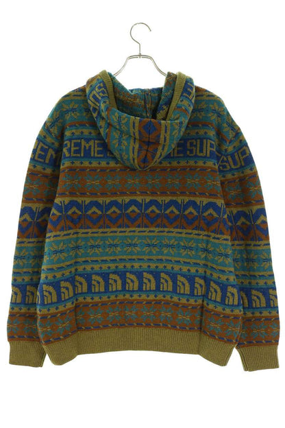 SUPREME x TNF 22AW Zip Up Hooded Knit Sweater Olive Hoodie Size L